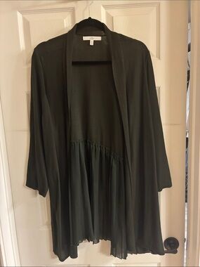 Fever Women’s Dark Green Open Front Cardigan with Pleated Hem